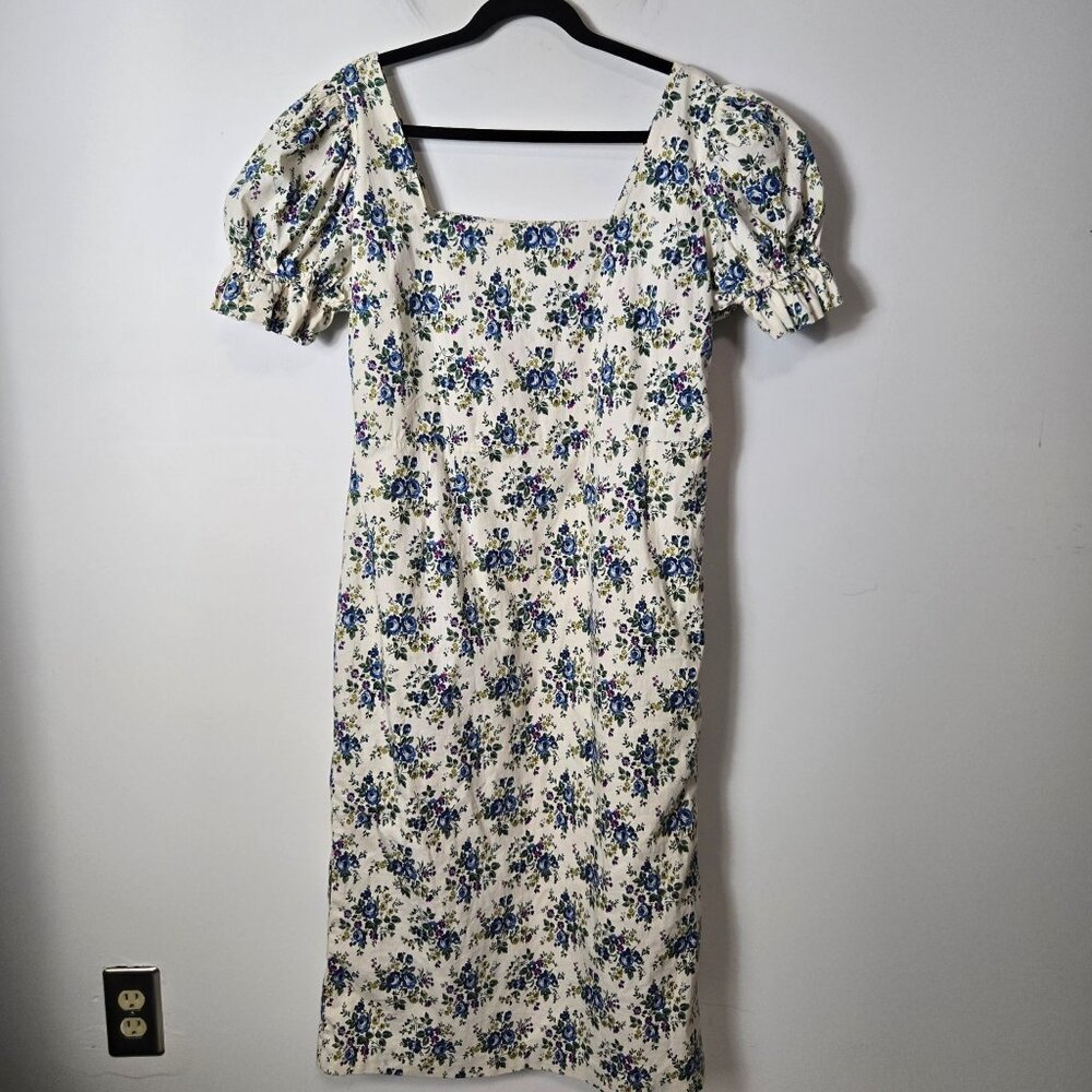 Tuckernuck Cream Floral Midi Dress with Blue & Green Print